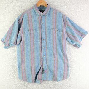 Muskoka Lakes Shirt Mens Laqrge Blue Red Striped Button Up Textured Vintage 90s